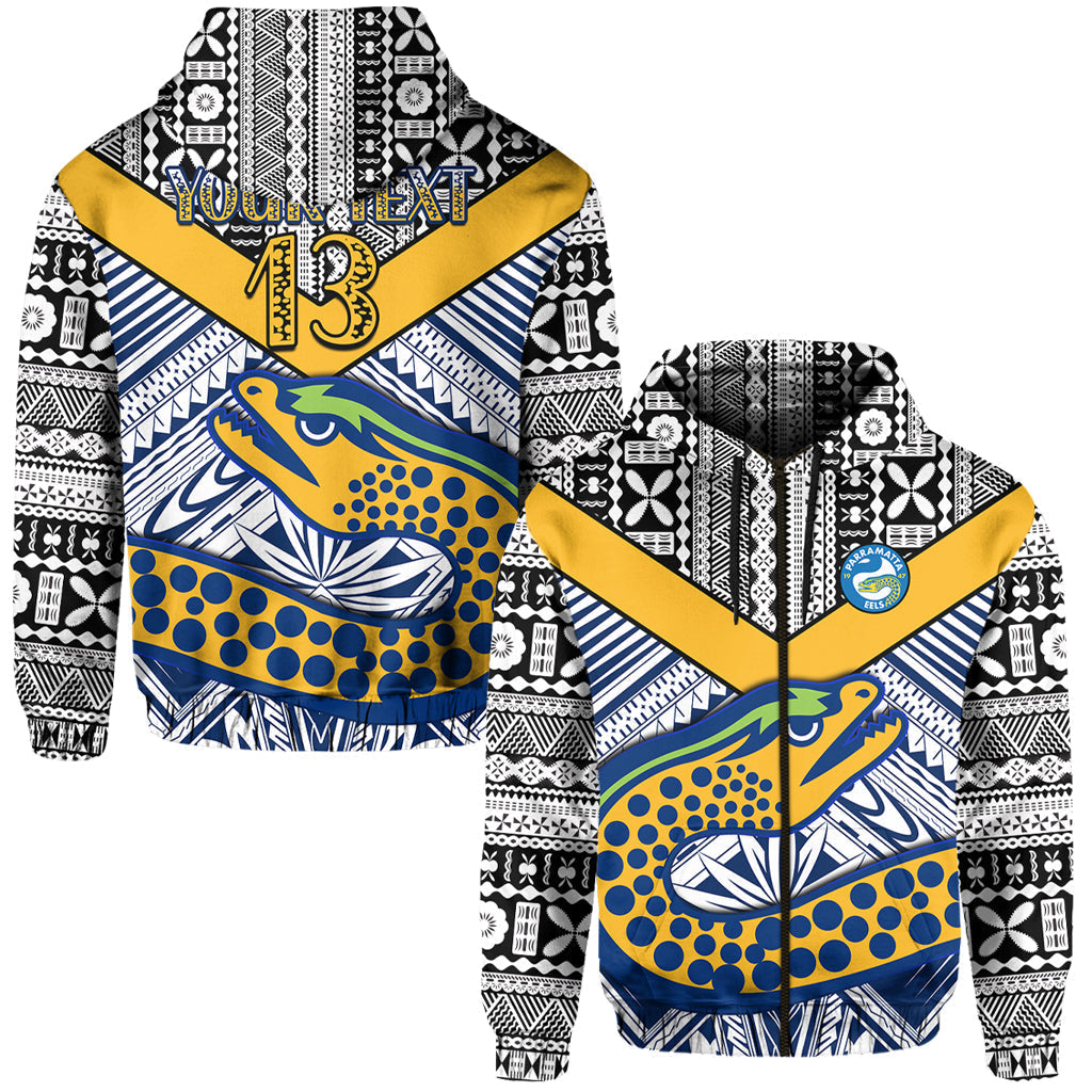 Custom Text and Number Eels Rugby Hoodie Polynesian Tapa Pattern Premiers LT13 - Vibe Hoodie Shop