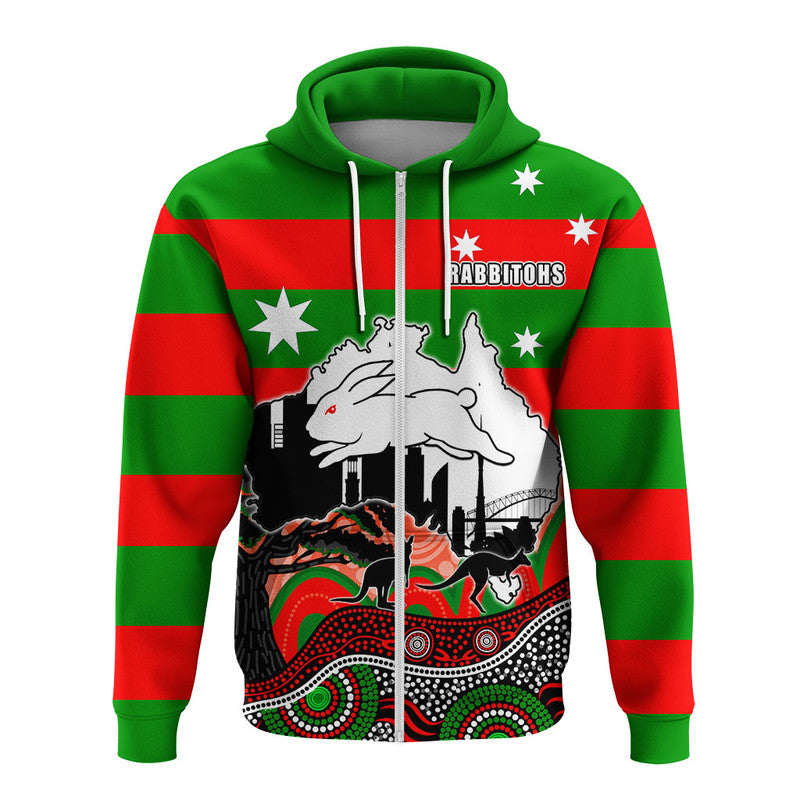 (Custom Personalised) Rabbitohs Rugby Hoodie Australia Day Style LT6 - Vibe Hoodie Shop