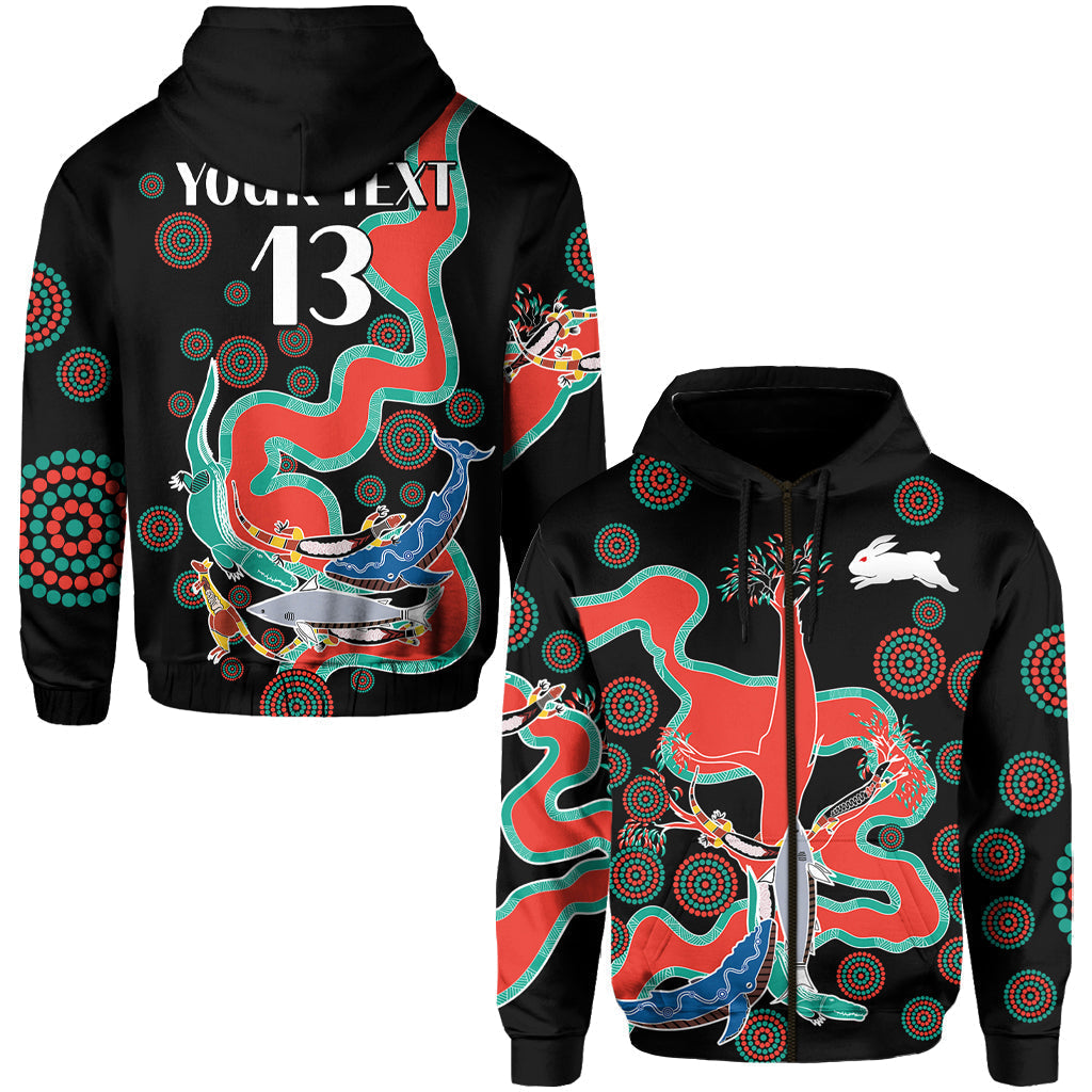(Custom Text and Number) Rabbitohs Hoodie Go The Bunnies Aboriginal LT13 - Vibe Hoodie Shop