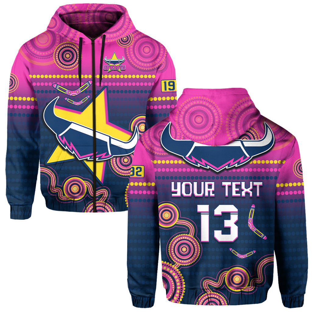 (Custom Text and Number) Cowboys Rugby Hoodie Aboriginal Go Premiers North Queensland LT13 - Vibe Hoodie Shop