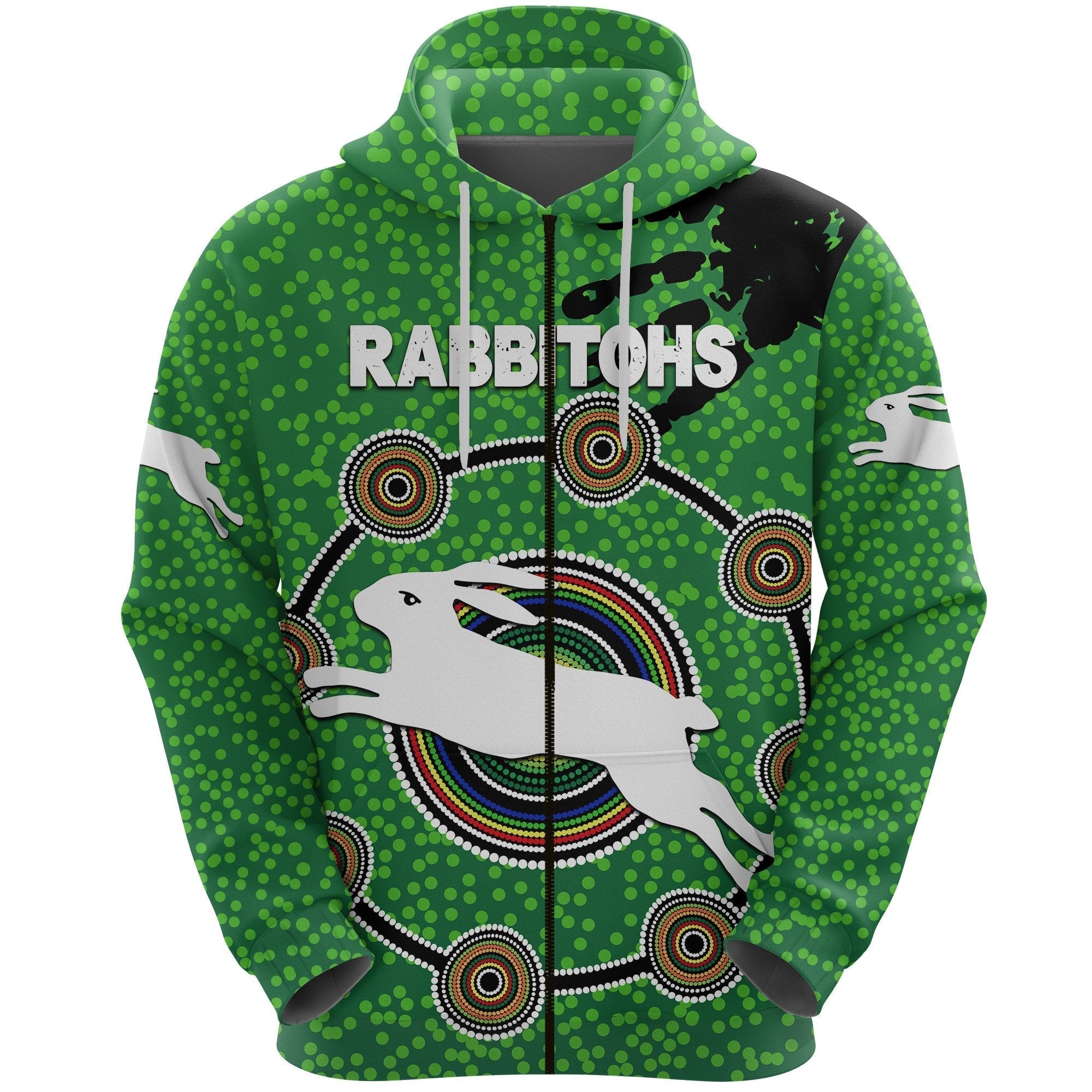 NAIDOC Rabbitohs Zip Hoodie Aboriginal Vibes No.1 - Vibe Hoodie Shop