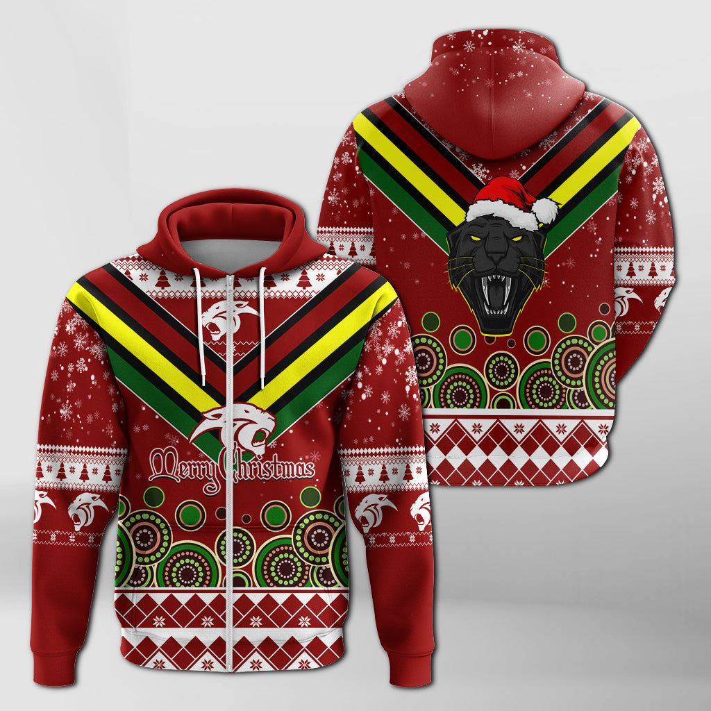 Aboriginal Christmas Black Panther With Santa Hat Zip Hoodie LT7 - Vibe Hoodie Shop