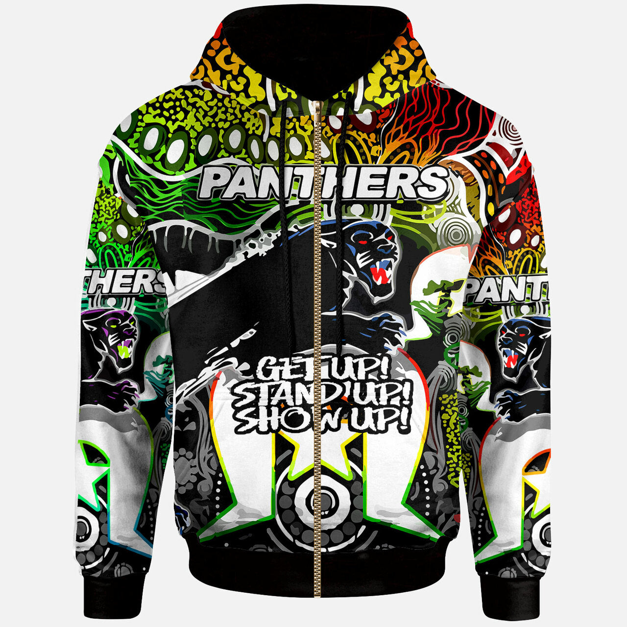 Panthers Rugby NAIDOC Week Hoodie - Indigenous Penrith Panthers "Get Up, Stand Up, Show Up" Watercolour Style Hoodie RLT12 - Vibe Hoodie Shop