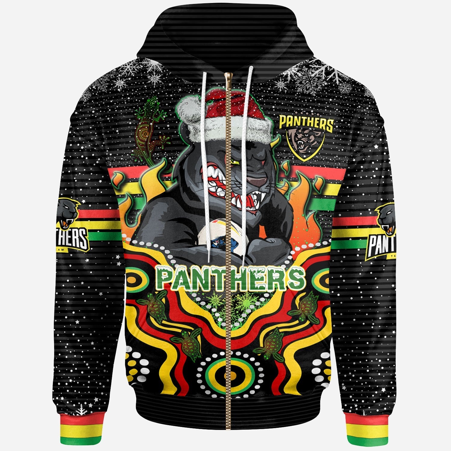 Panthers Rugby Christmas Hoodie - Custom Christmas Indigenous Penrith Panthers Personalised Name And Number Hoodie - Vibe Hoodie Shop