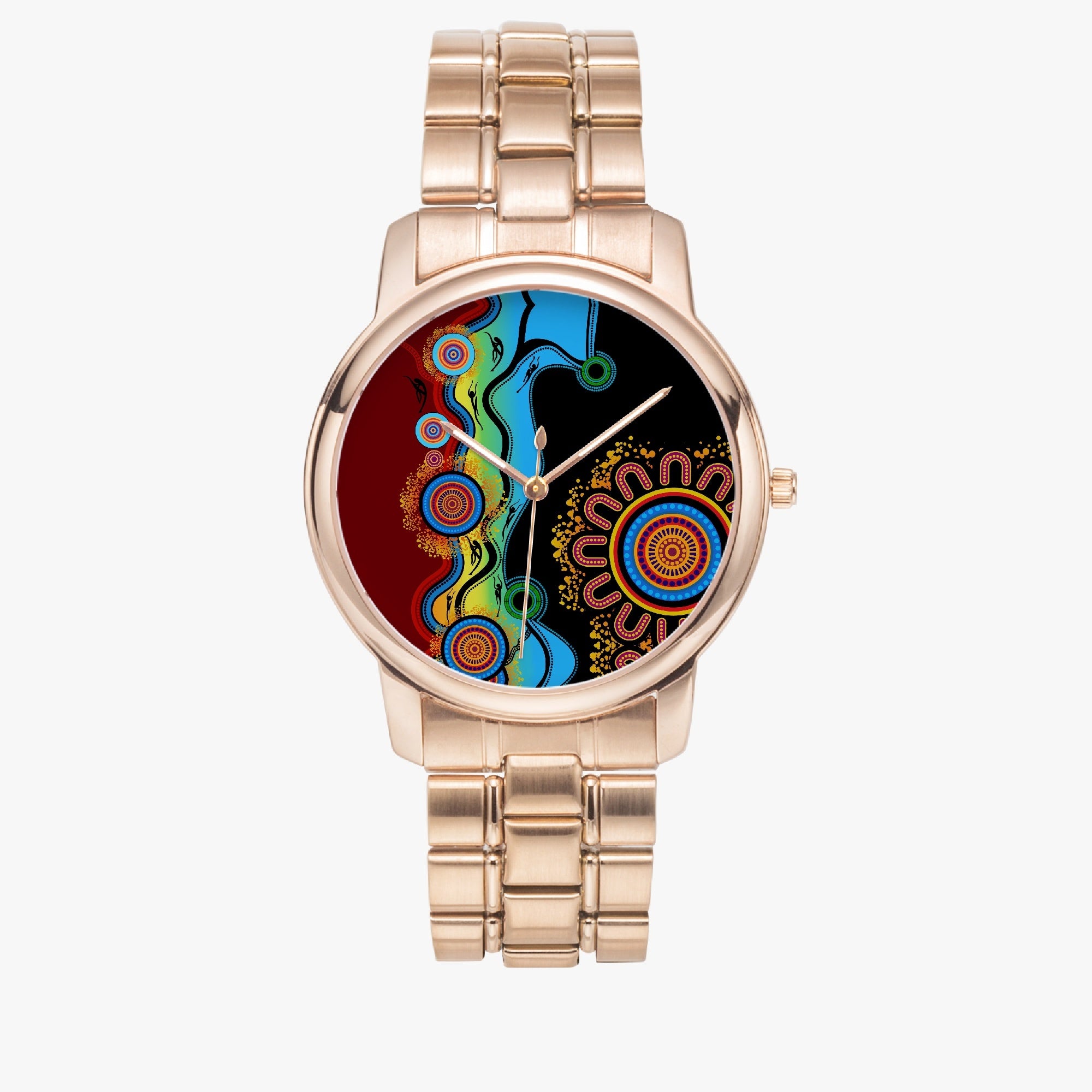 Aboriginal Watch, Indigenous Art Circle Patterns Blue Dream Silver Watch