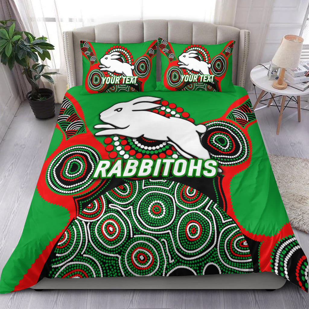 (Custom Personalised) Rabbitohs Rugby 2022 Aboriginal Art Bedding Set - - Vibe Hoodie Shop