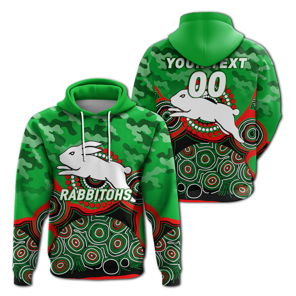 (Custom Personalised) Rabbitohs Rugby ANZAC Day Camouflage Indigenous Art Hoodie - LT12 - Vibe Hoodie Shop