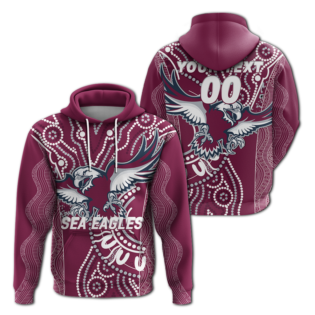 (Custom Personalised) Sea Eagles Rugby 2022 Aboriginal Art Hoodie - LT12 - Vibe Hoodie Shop