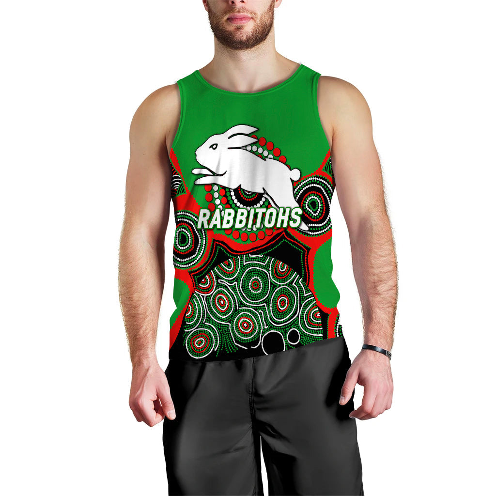 (Custom Personalised) Rabbitohs Rugby 2022 Aboriginal Art Men Tank Top - - Vibe Hoodie Shop
