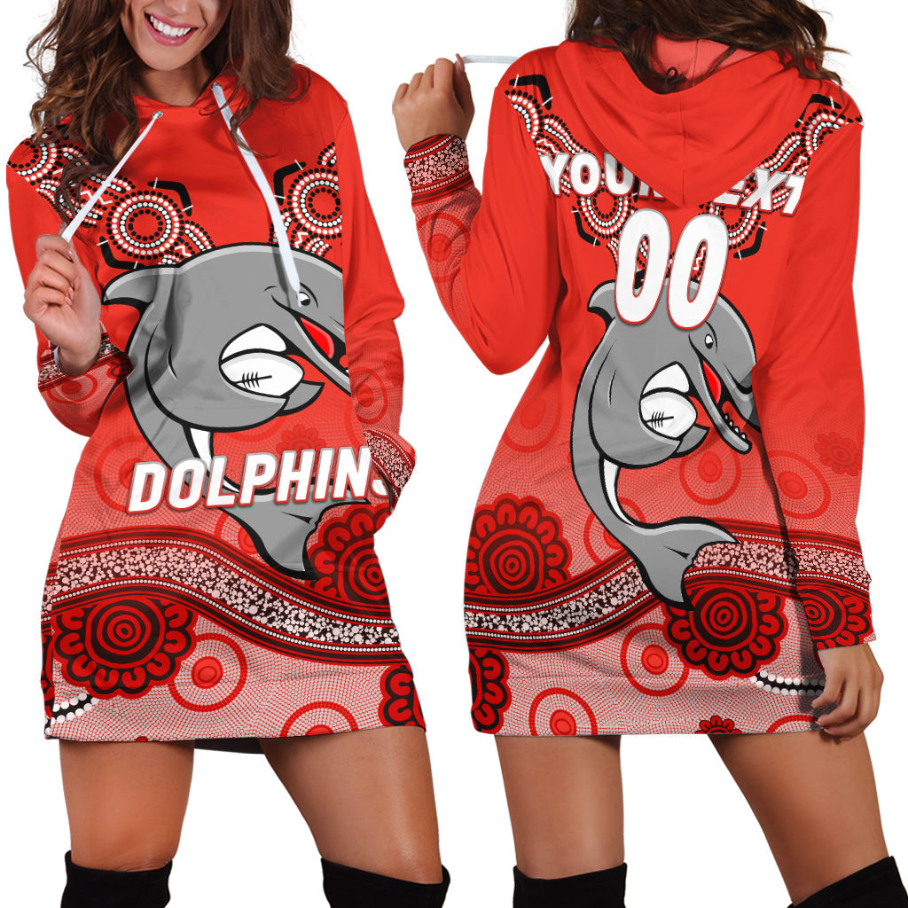 (Custom Personalised) Dolphins Rugby Redcliffe Aboriginal Art Hoodie Dress