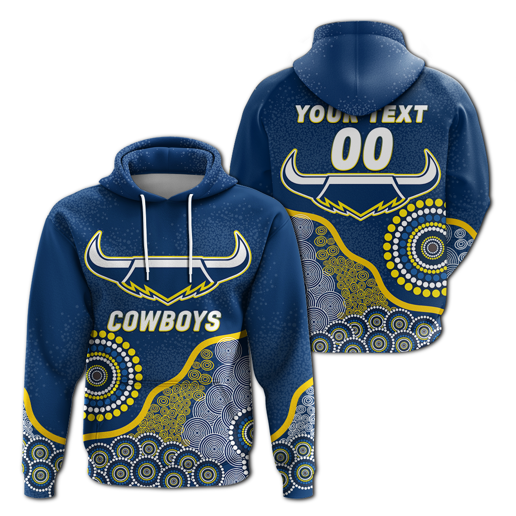 (Custom Personalised) Cowboys Rugby 2022 Aboriginal Art Hoodie - LT12 - Vibe Hoodie Shop
