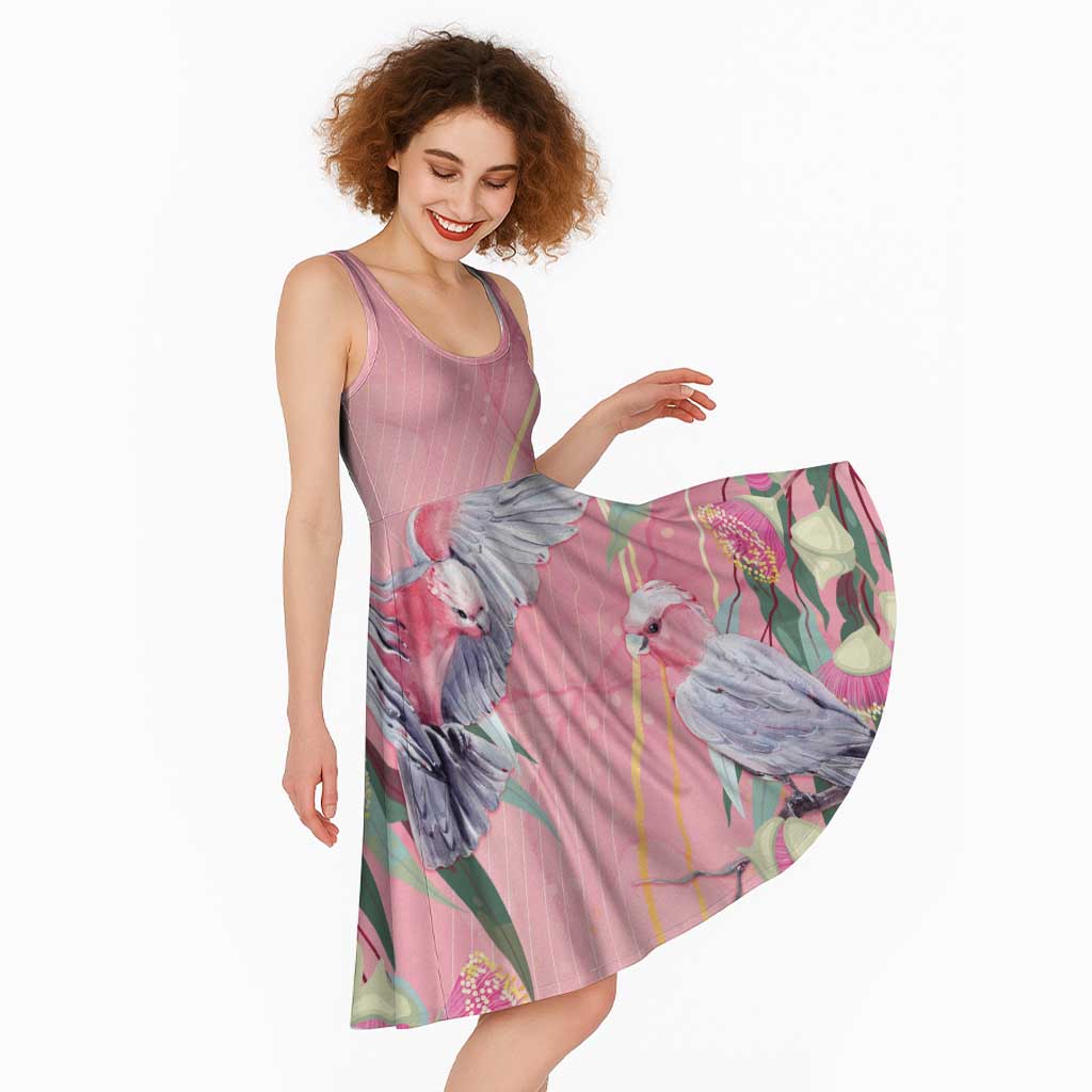Australia Breast Cancer Awareness Midi Dress Pink Galah with Eucalyptus Flowers - Vibe Hoodie