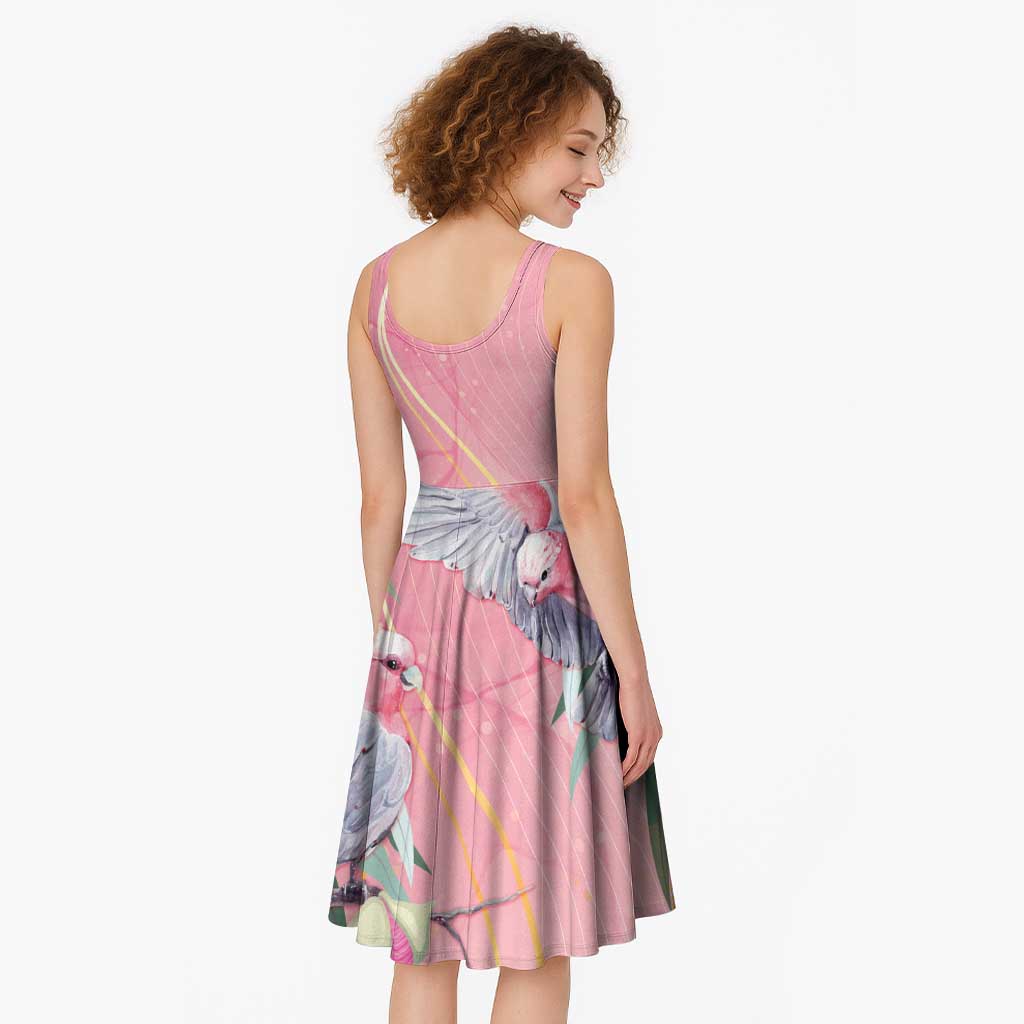 Australia Breast Cancer Awareness Midi Dress Pink Galah with Eucalyptus Flowers - Vibe Hoodie