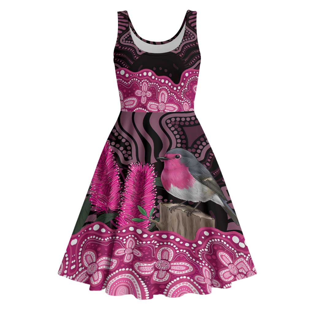 Australia Indigenous Midi Dress Breast Cancer Pink Robin Bottlebrush Aboriginal Art - Vibe Hoodie