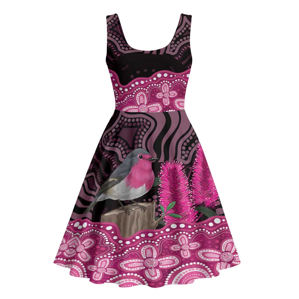 Australia Indigenous Midi Dress Breast Cancer Pink Robin Bottlebrush Aboriginal Art - Vibe Hoodie