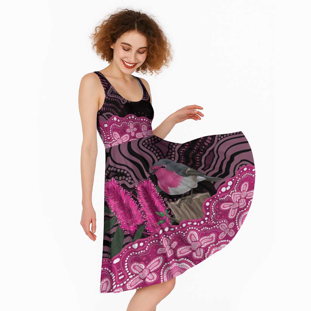 Australia Indigenous Midi Dress Breast Cancer Pink Robin Bottlebrush Aboriginal Art - Vibe Hoodie