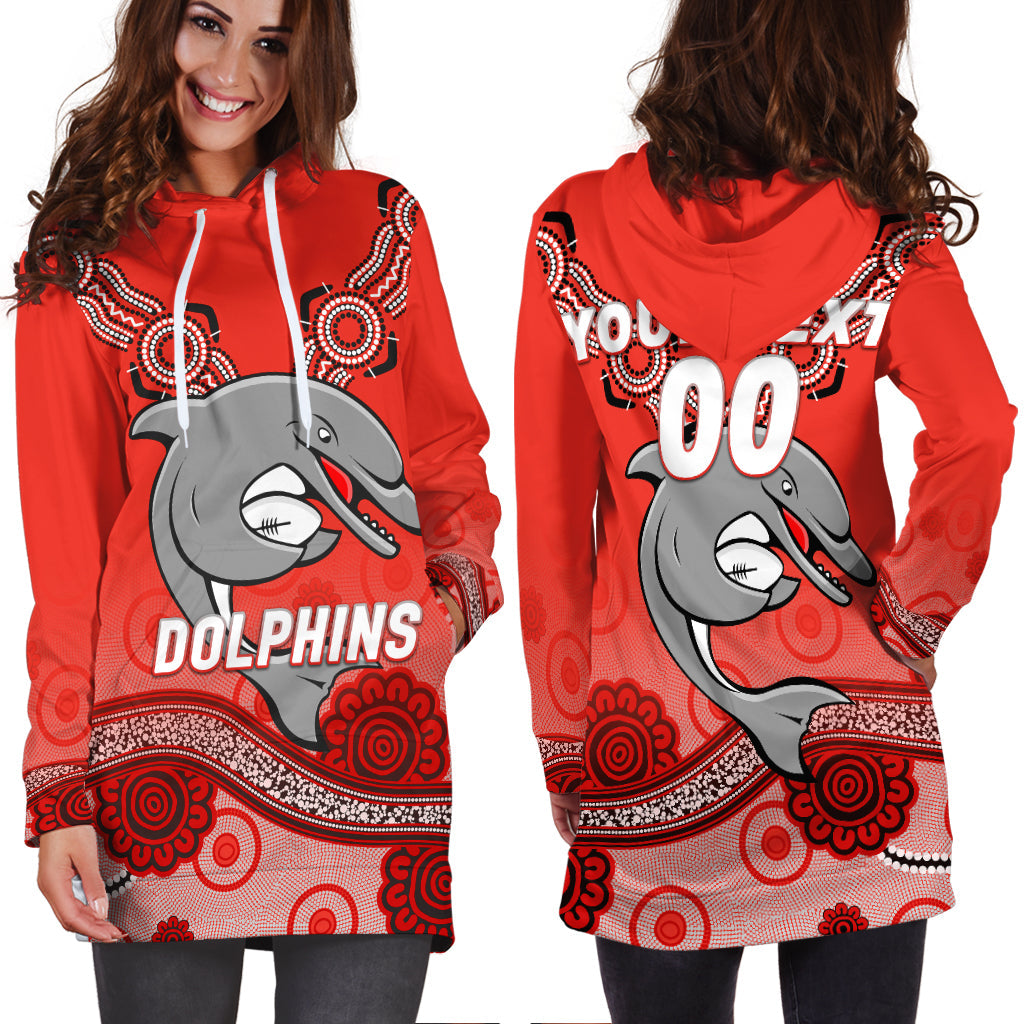 (Custom Personalised) Dolphins Rugby Redcliffe Aboriginal Art Hoodie Dress - LT12