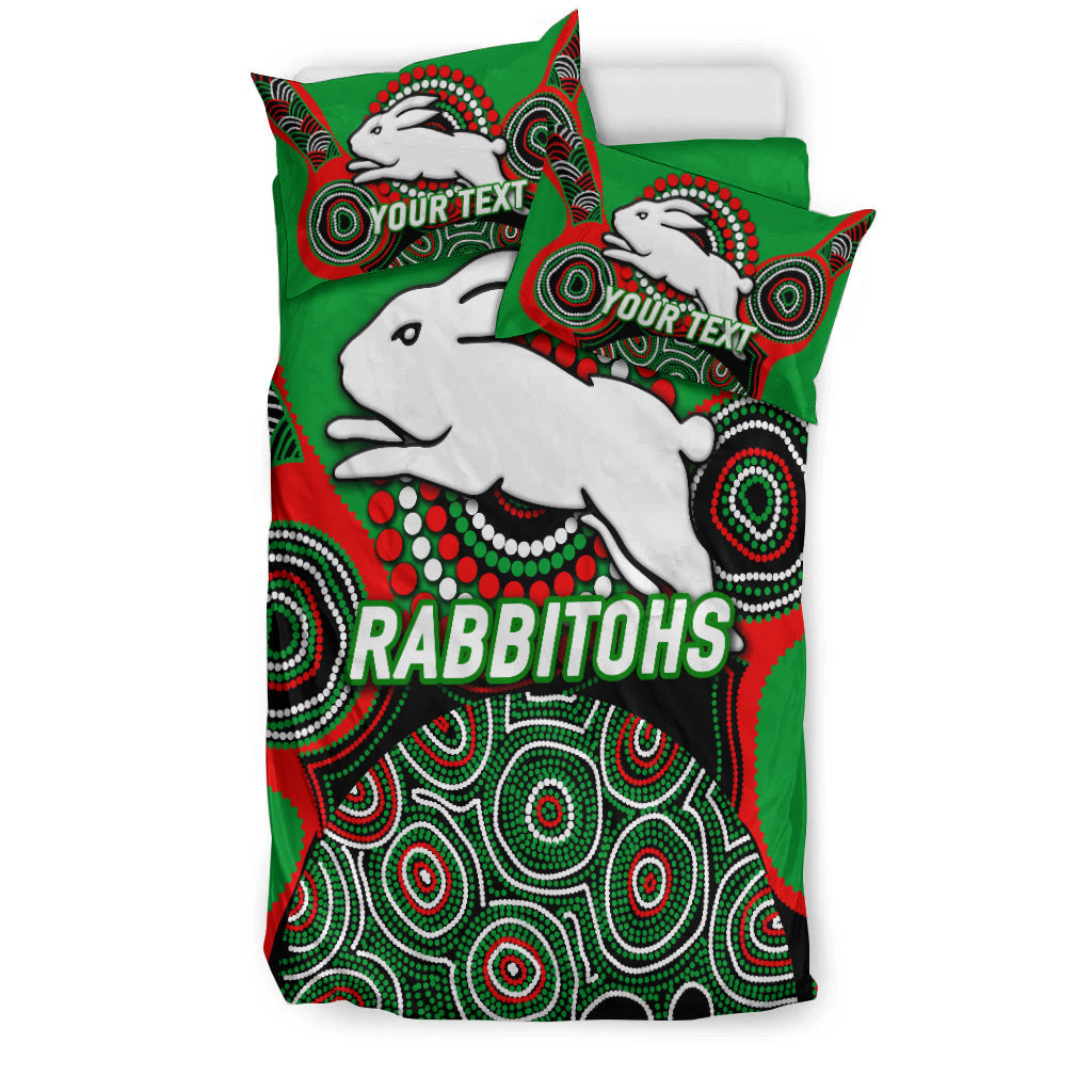 (Custom Personalised) Rabbitohs Rugby 2022 Aboriginal Art Bedding Set - - Vibe Hoodie Shop