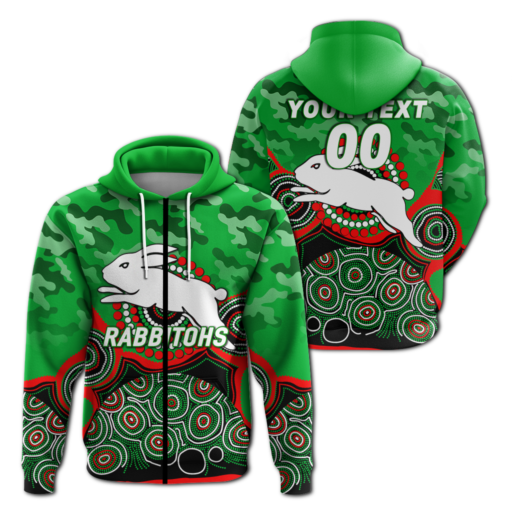 (Custom Personalised) Rabbitohs Rugby ANZAC Day Camouflage Indigenous Art Hoodie - LT12 - Vibe Hoodie Shop