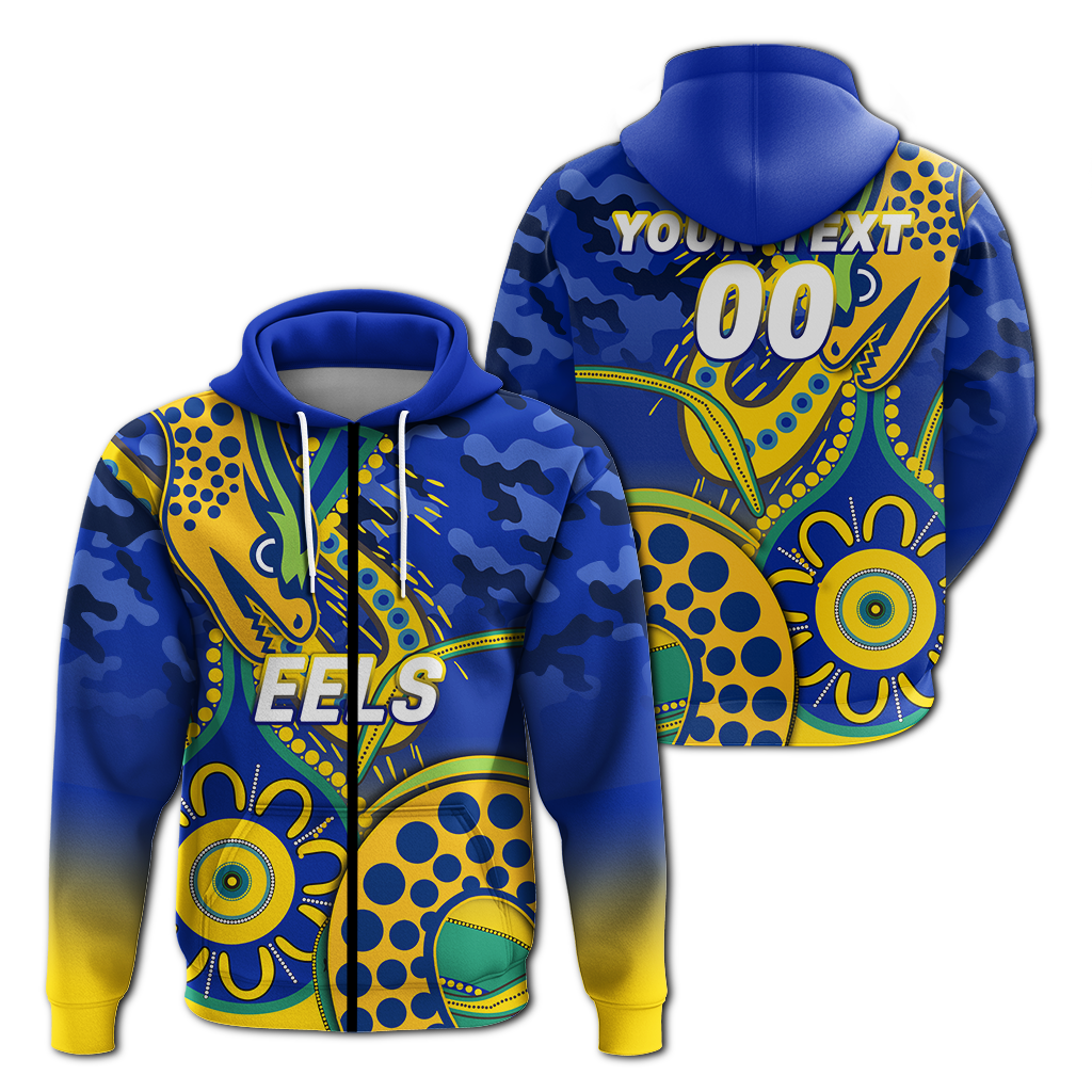 (Custom Personalised) Eels Rugby ANZAC Day Camouflage Indigenous Art Hoodie - LT12 - Vibe Hoodie Shop