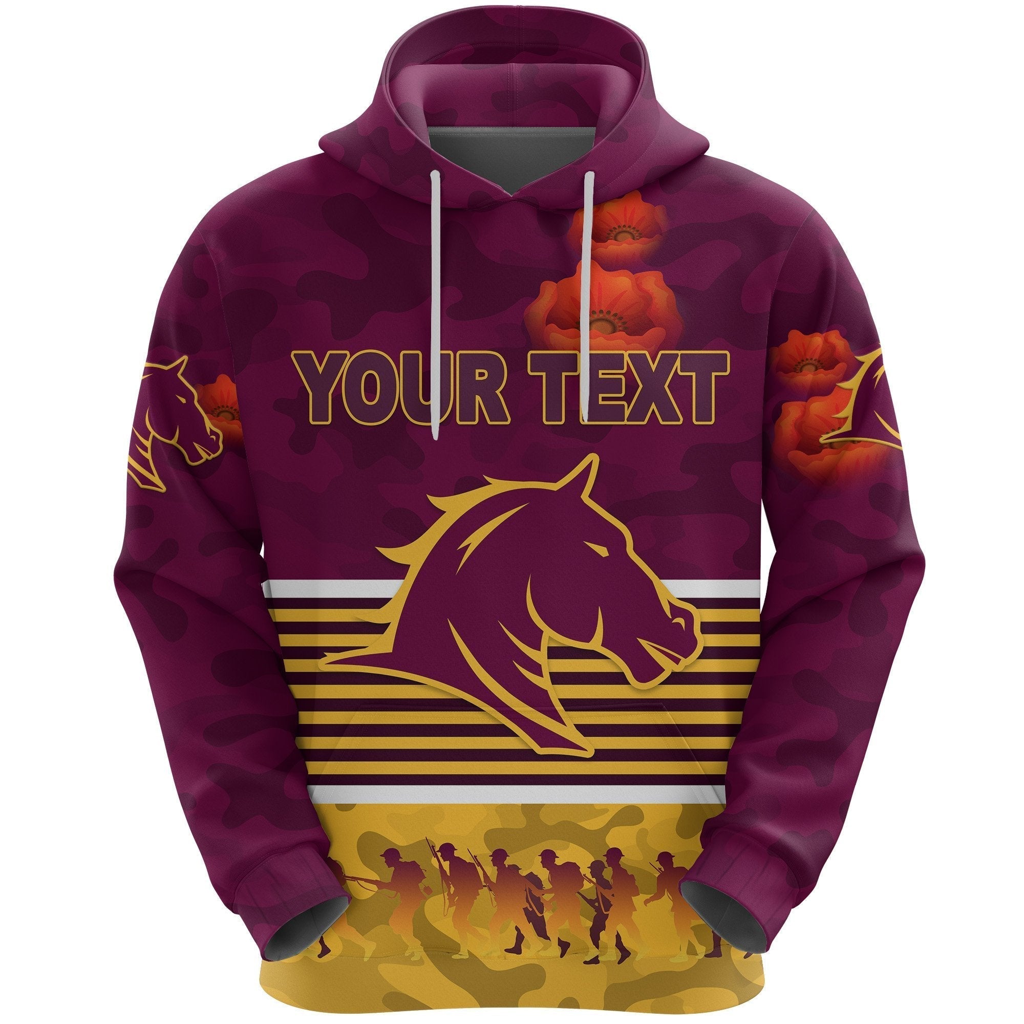 (Custom Personalised) Brisbane Broncos Hoodie ANZAC Day Simple Style - Maroon - Vibe Hoodie Shop
