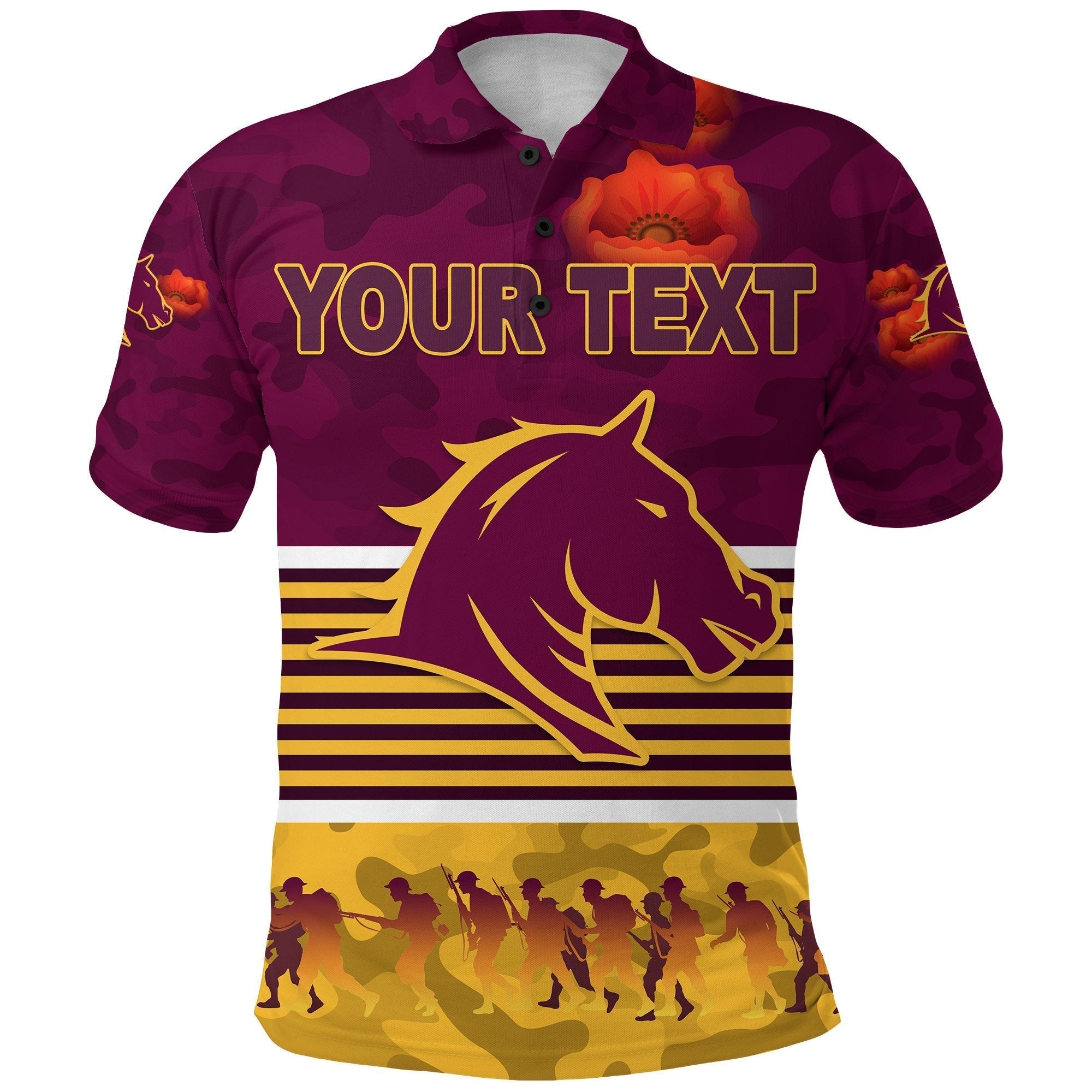 (Custom Personalised) Brisbane Broncos Polo Shirt ANZAC Day Simple Style - Maroon - Vibe Hoodie Shop