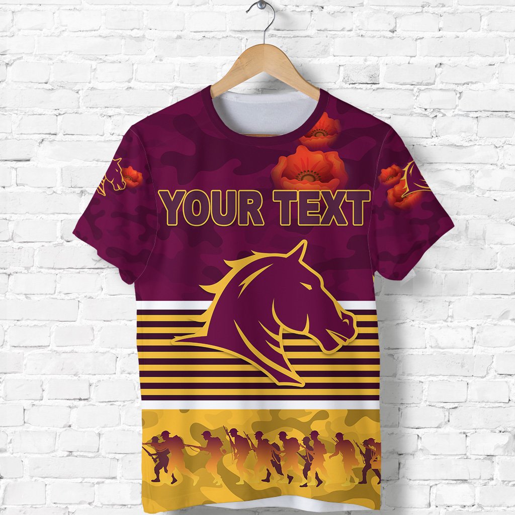 (Custom Personalised) Brisbane Broncos T shirt ANZAC Day Simple Style - Maroon - Vibe Hoodie Shop