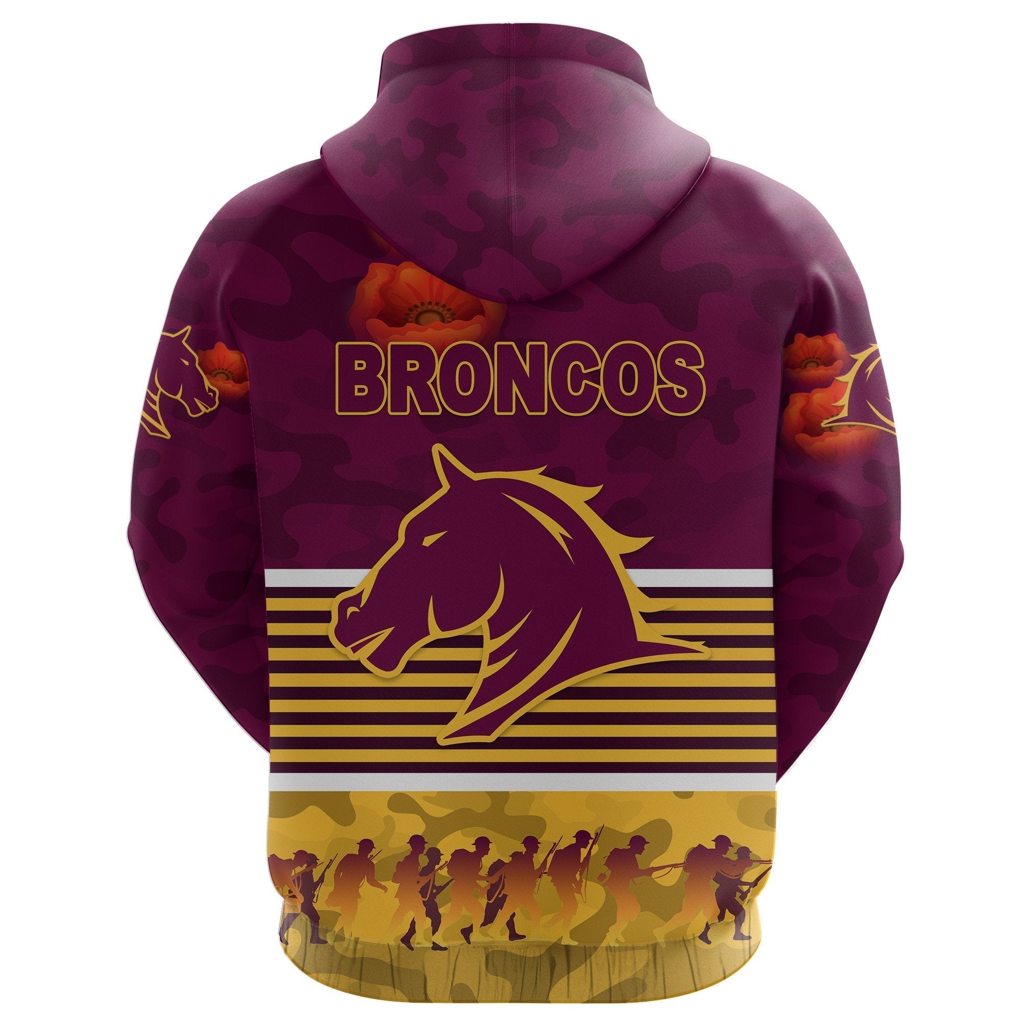 Brisbane Broncos Hoodie ANZAC Day Simple Style - Maroon - Vibe Hoodie Shop