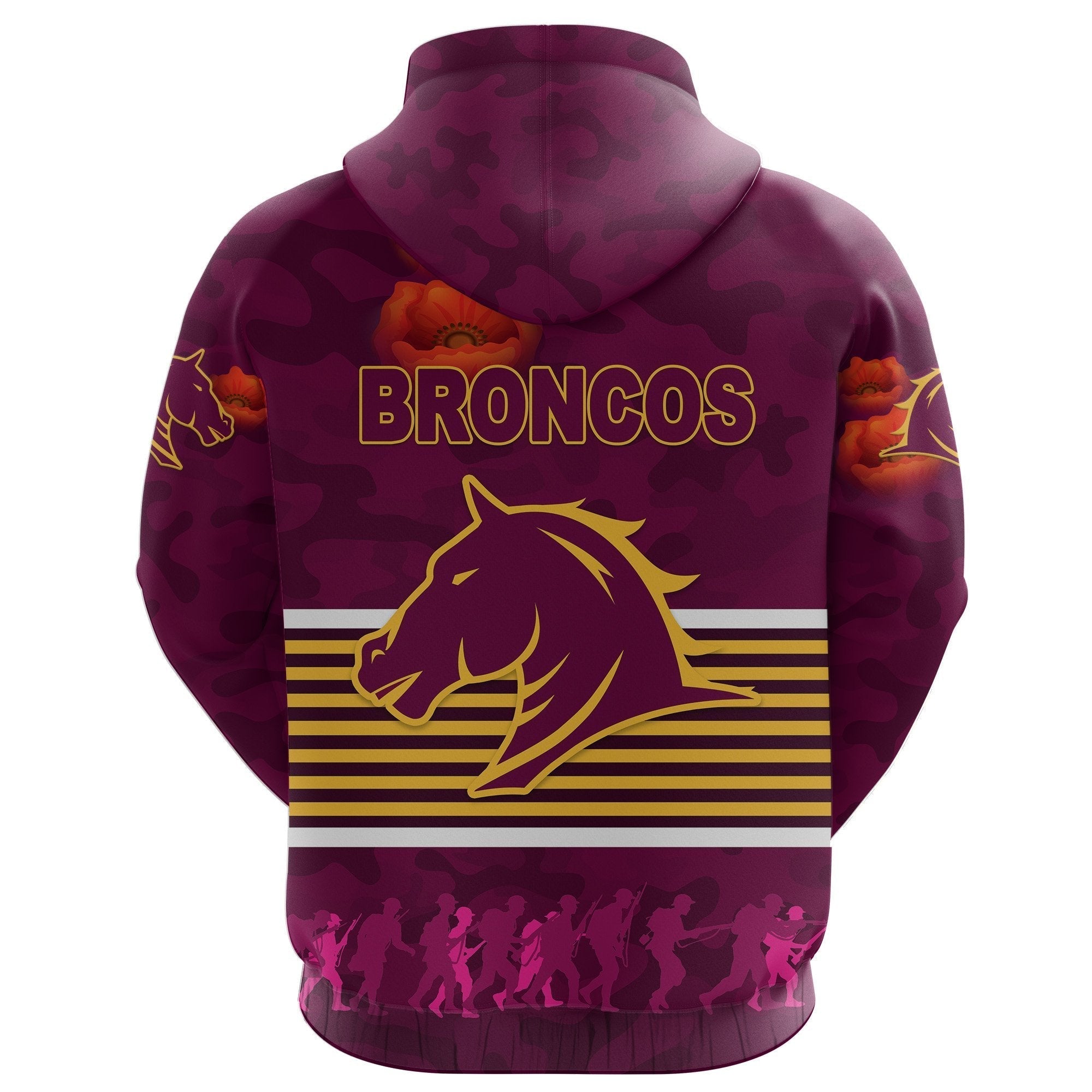 Brisbane Broncos Hoodie ANZAC Day Simple Style - Full Maroon - Vibe Hoodie Shop