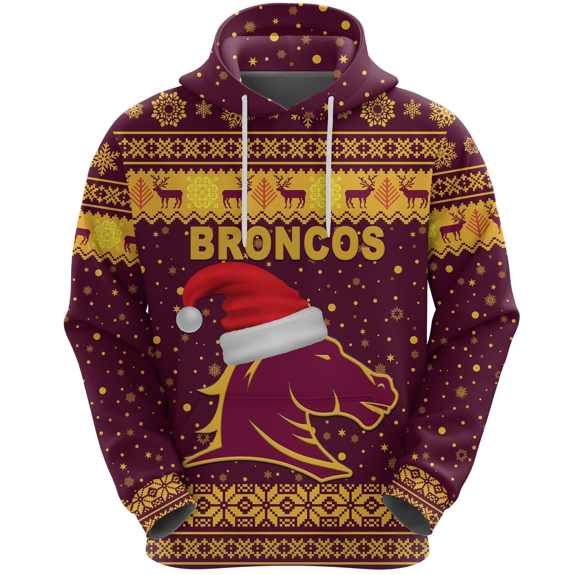 Brisbane Hoodie Broncos Christmas Unique Vibes - Maroon - Vibe Hoodie Shop