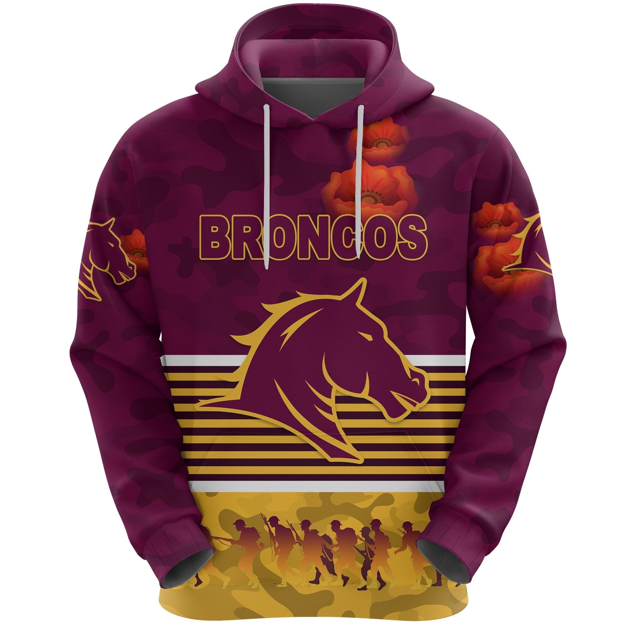 Brisbane Broncos Hoodie ANZAC Day Simple Style - Maroon - Vibe Hoodie Shop