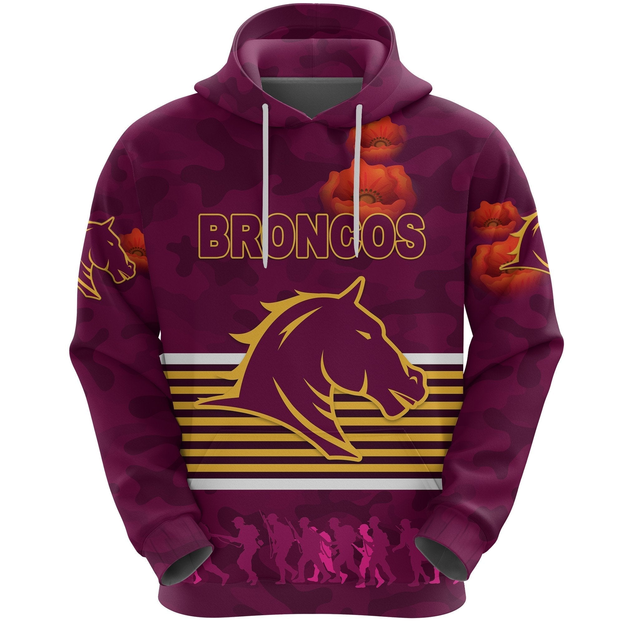 Brisbane Broncos Hoodie ANZAC Day Simple Style - Full Maroon - Vibe Hoodie Shop