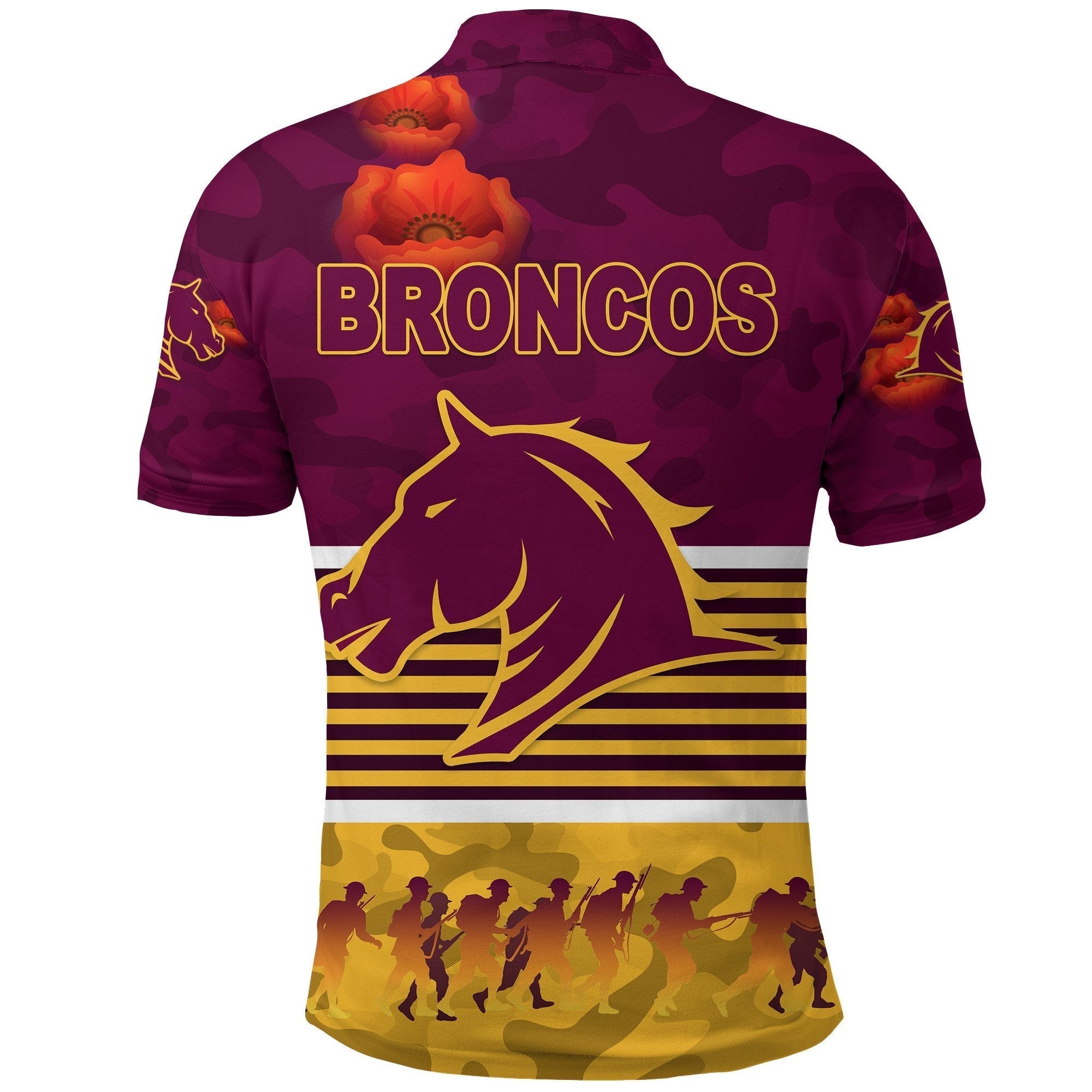 (Custom Personalised) Brisbane Broncos Polo Shirt ANZAC Day Simple Style - Maroon - Vibe Hoodie Shop