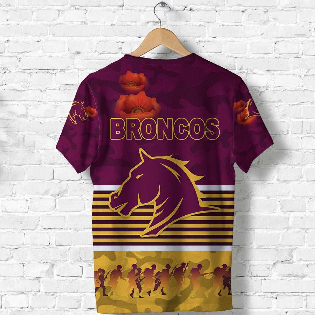 Brisbane Broncos T shirt ANZAC Day Simple Style - Maroon - Vibe Hoodie Shop