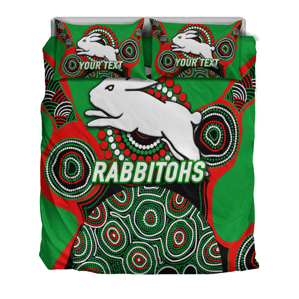 (Custom Personalised) Rabbitohs Rugby 2022 Aboriginal Art Bedding Set - - Vibe Hoodie Shop