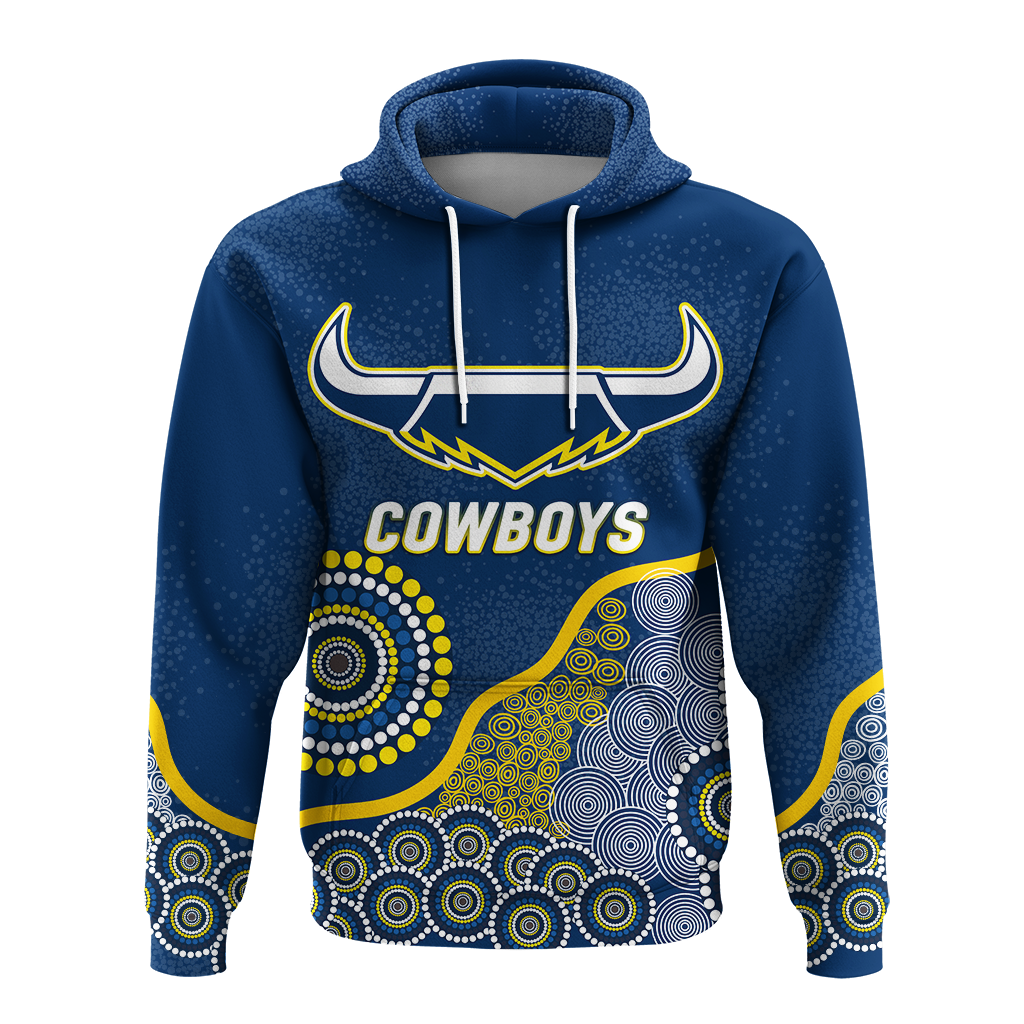 (Custom Personalised) Cowboys Rugby 2022 Aboriginal Art Hoodie - LT12 - Vibe Hoodie Shop