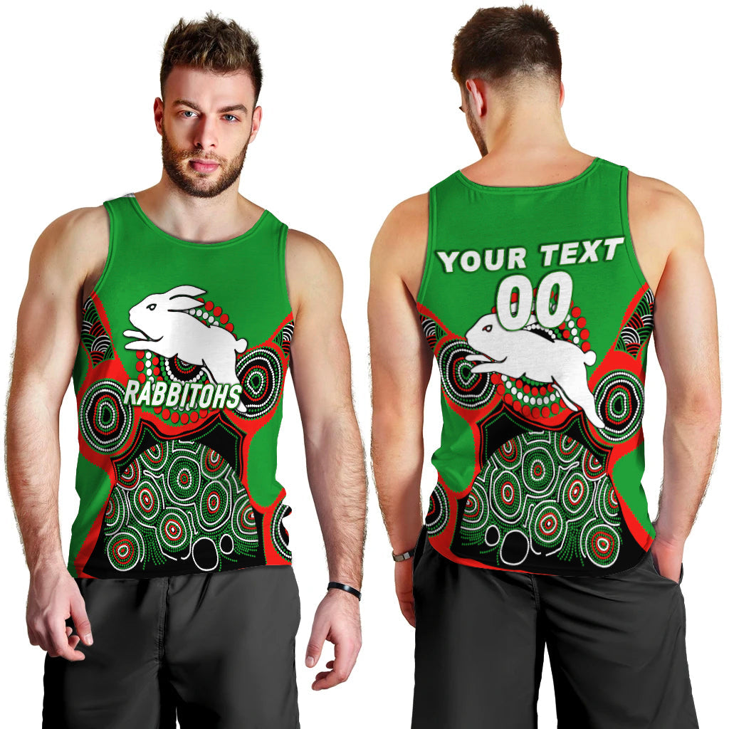 (Custom Personalised) Rabbitohs Rugby 2022 Aboriginal Art Men Tank Top - - Vibe Hoodie Shop