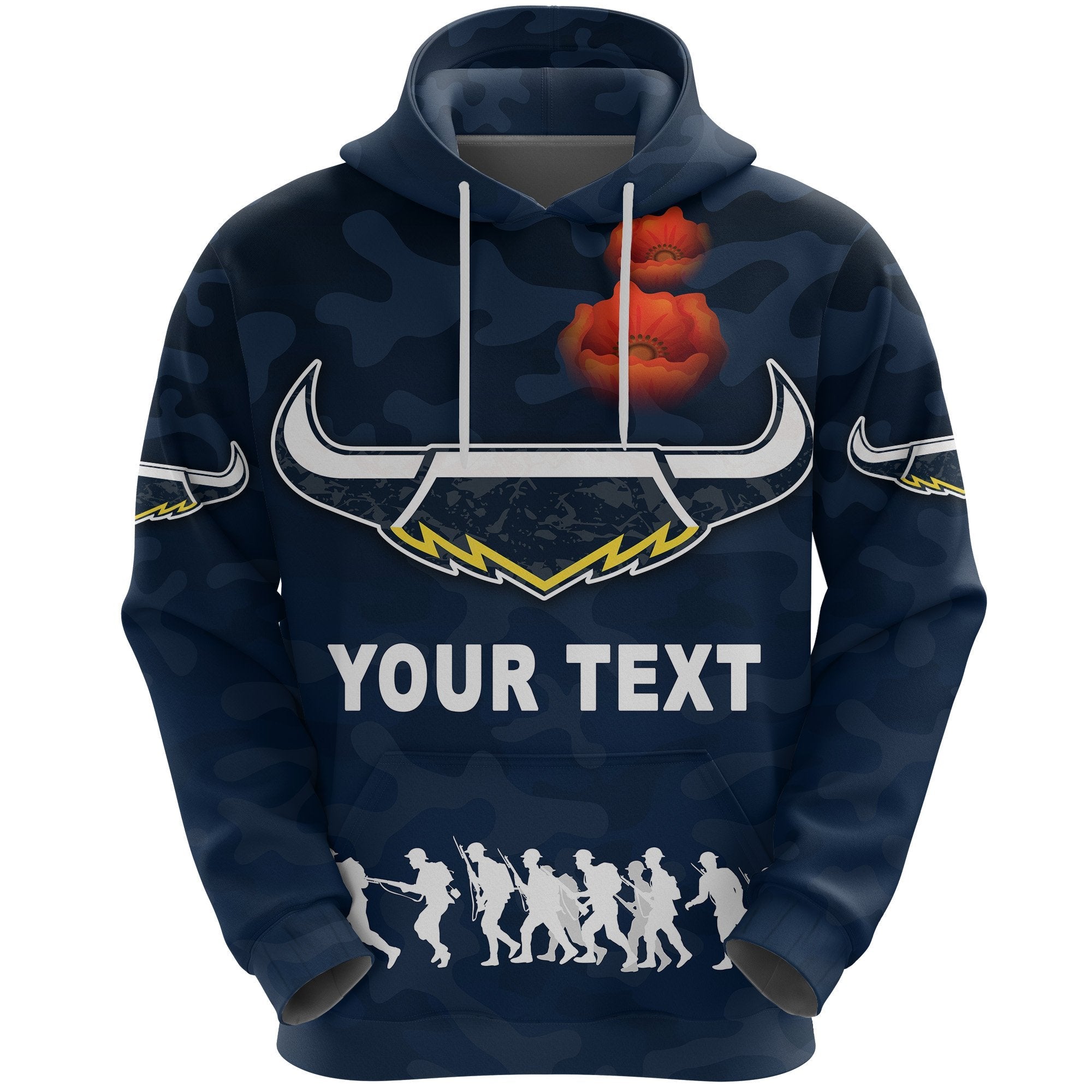 (Custom Personalised) North Queensland Cowboys Hoodie ANZAC Day Camouflage Vibes - Navy - Vibe Hoodie Shop