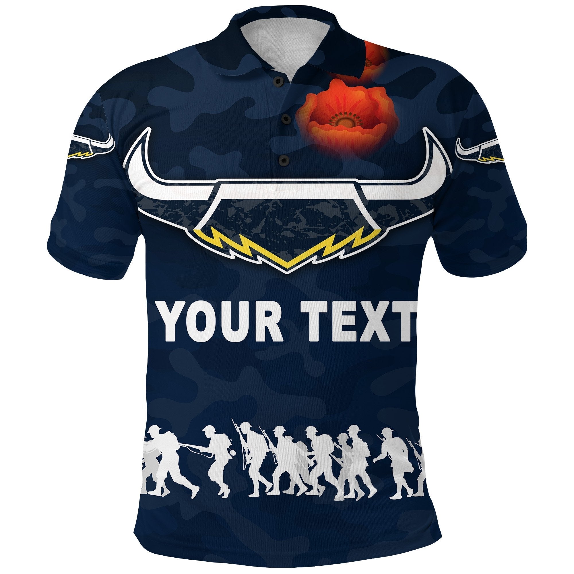 (Custom Personalised) North Queensland Cowboys Polo Shirt ANZAC Day Camouflage Vibes - Navy - Vibe Hoodie Shop
