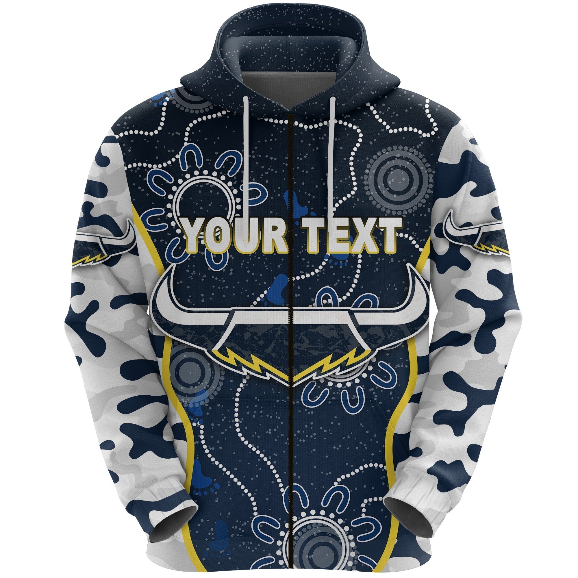 (Custom Personalised) North Queensland Cowboys Zip Hoodie ANZAC Day Camouflage Indigenous - Vibe Hoodie Shop