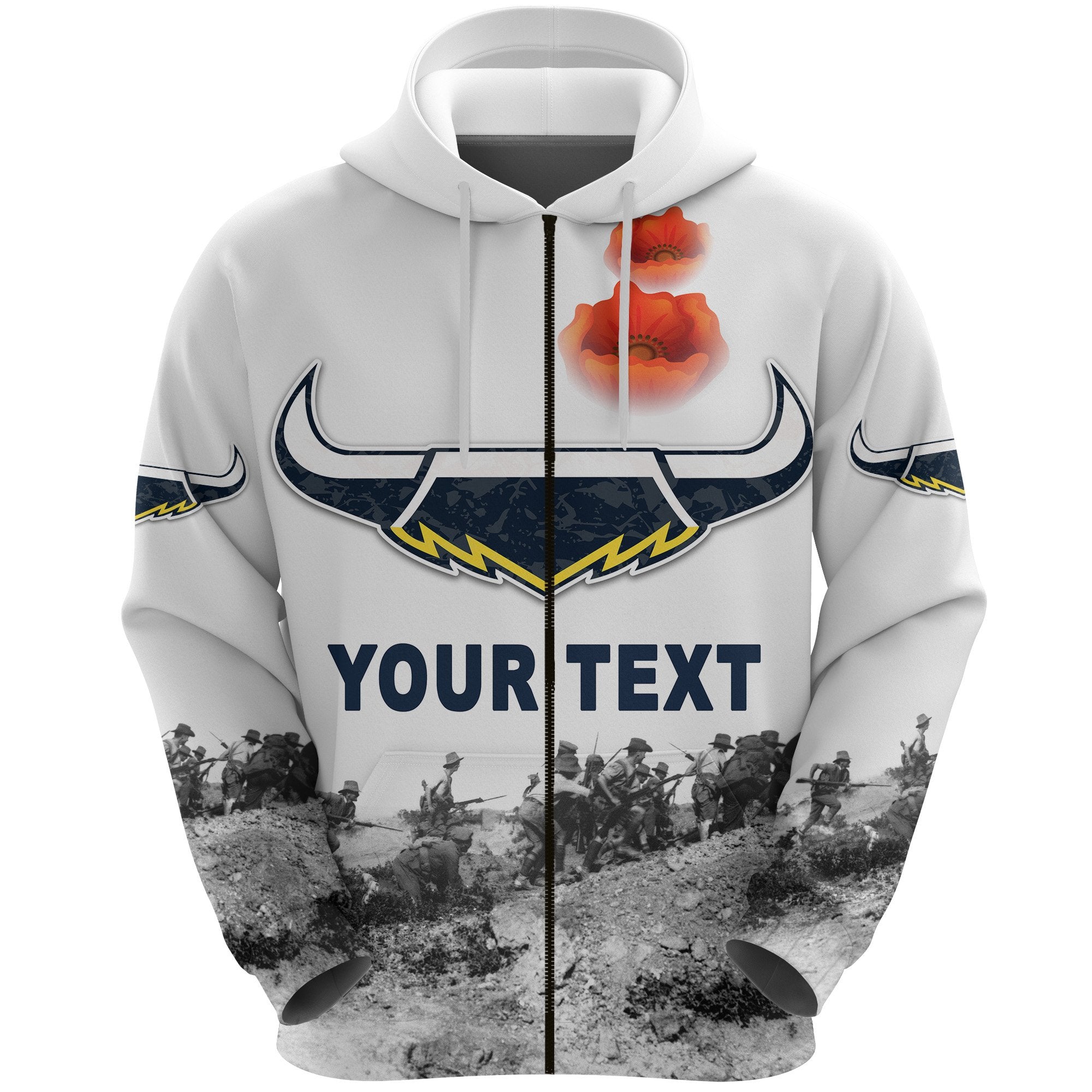 (Custom Personalised) North Queensland Cowboys Zip Hoodie ANZAC Day Simple Style - Vibe Hoodie Shop