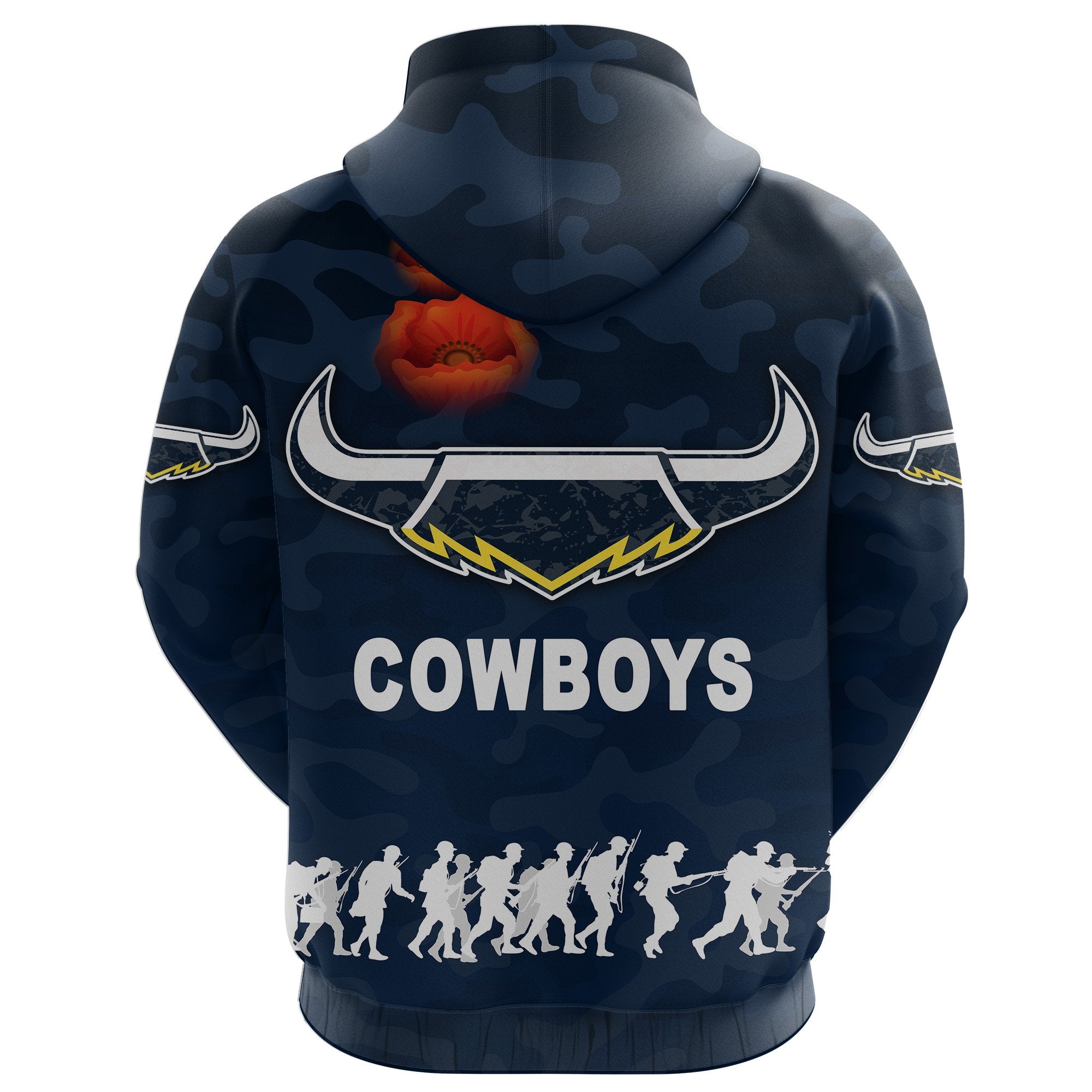 North Queensland Cowboys Hoodie ANZAC Day Camouflage Vibes - Navy - Vibe Hoodie Shop