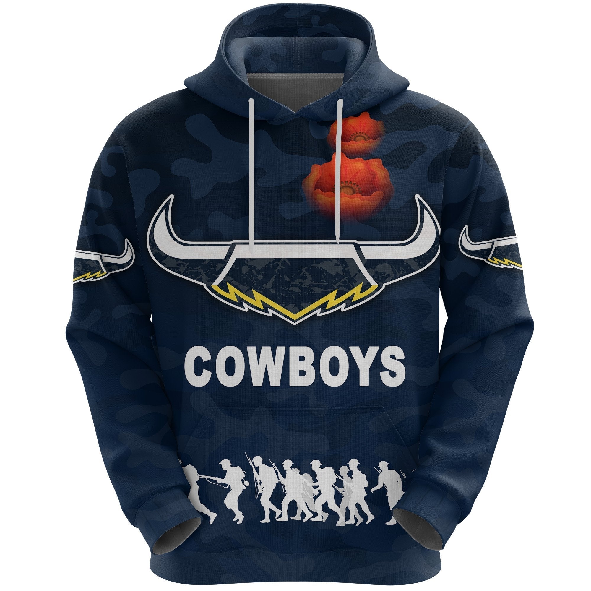 North Queensland Cowboys Hoodie ANZAC Day Camouflage Vibes - Navy - Vibe Hoodie Shop