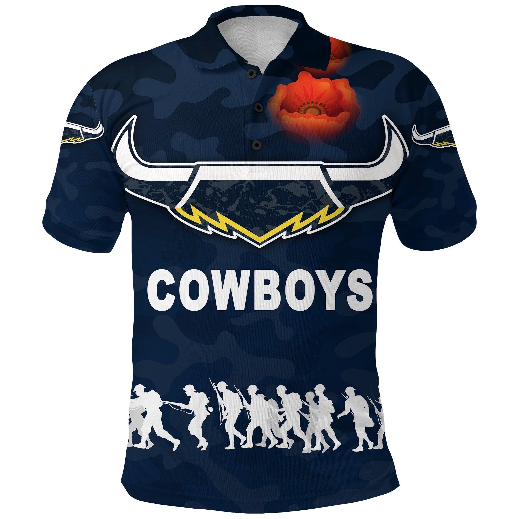 North Queensland Cowboys Polo Shirt ANZAC Day Camouflage Vibes - Navy - Vibe Hoodie Shop