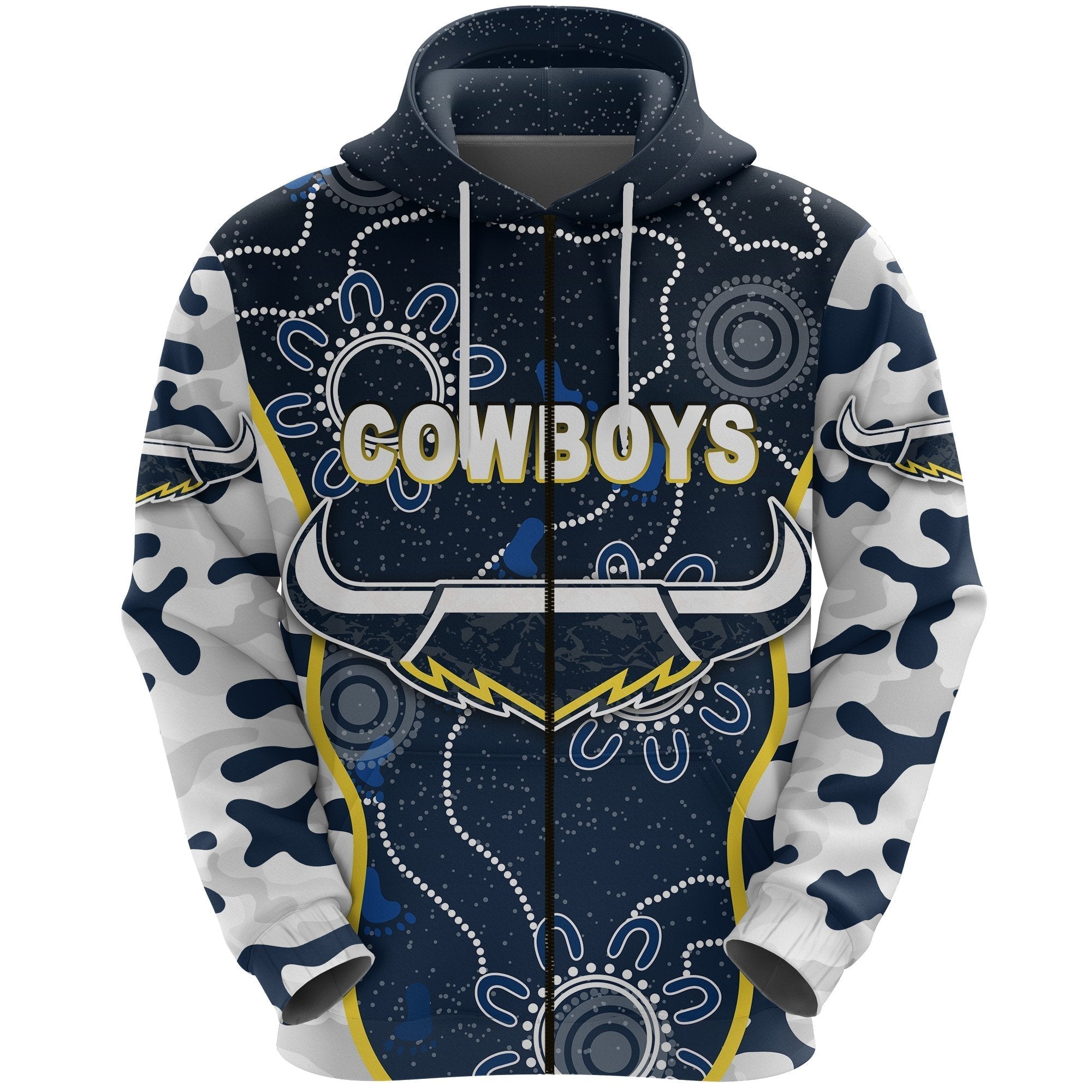 North Queensland Cowboys Zip Hoodie ANZAC Day Camouflage Indigenous - Vibe Hoodie Shop