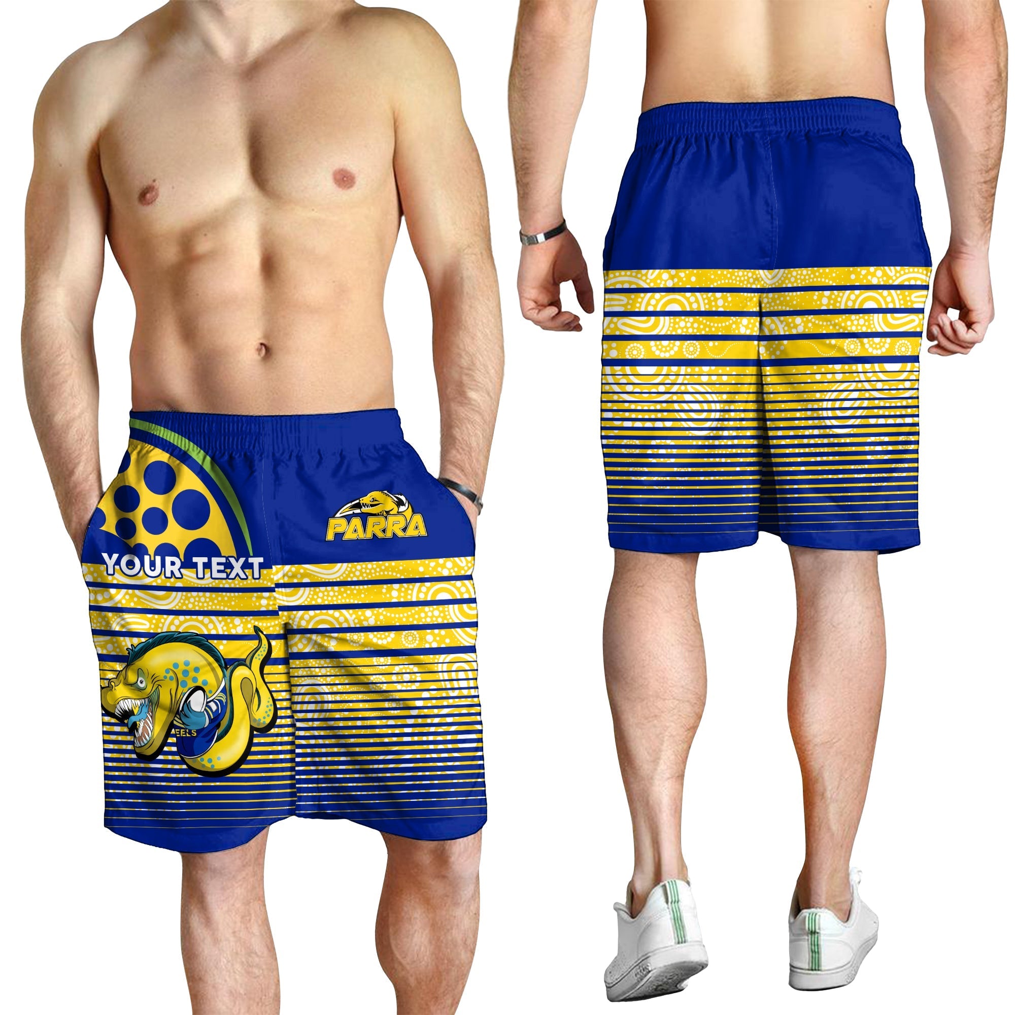 (Custom Personalised) Eels Rugby Parra Aboriginal Blue And Gold Men Short - - Vibe Hoodie Shop