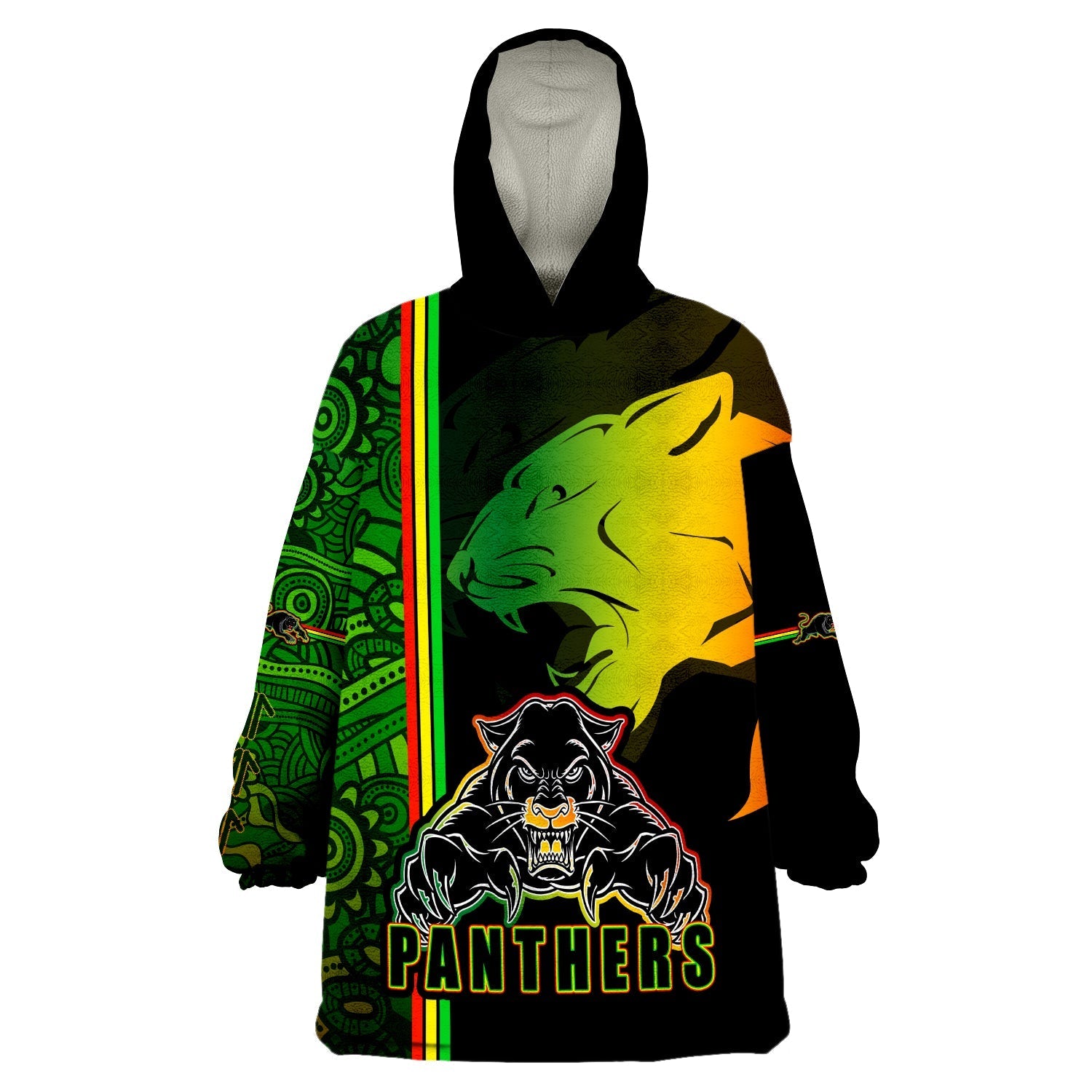 (Custom Personalised) Penrith Panthers Angry Panther Indigenous Aboriginal Style Wearable Blanket Hoodie - Vibe Hoodie Shop