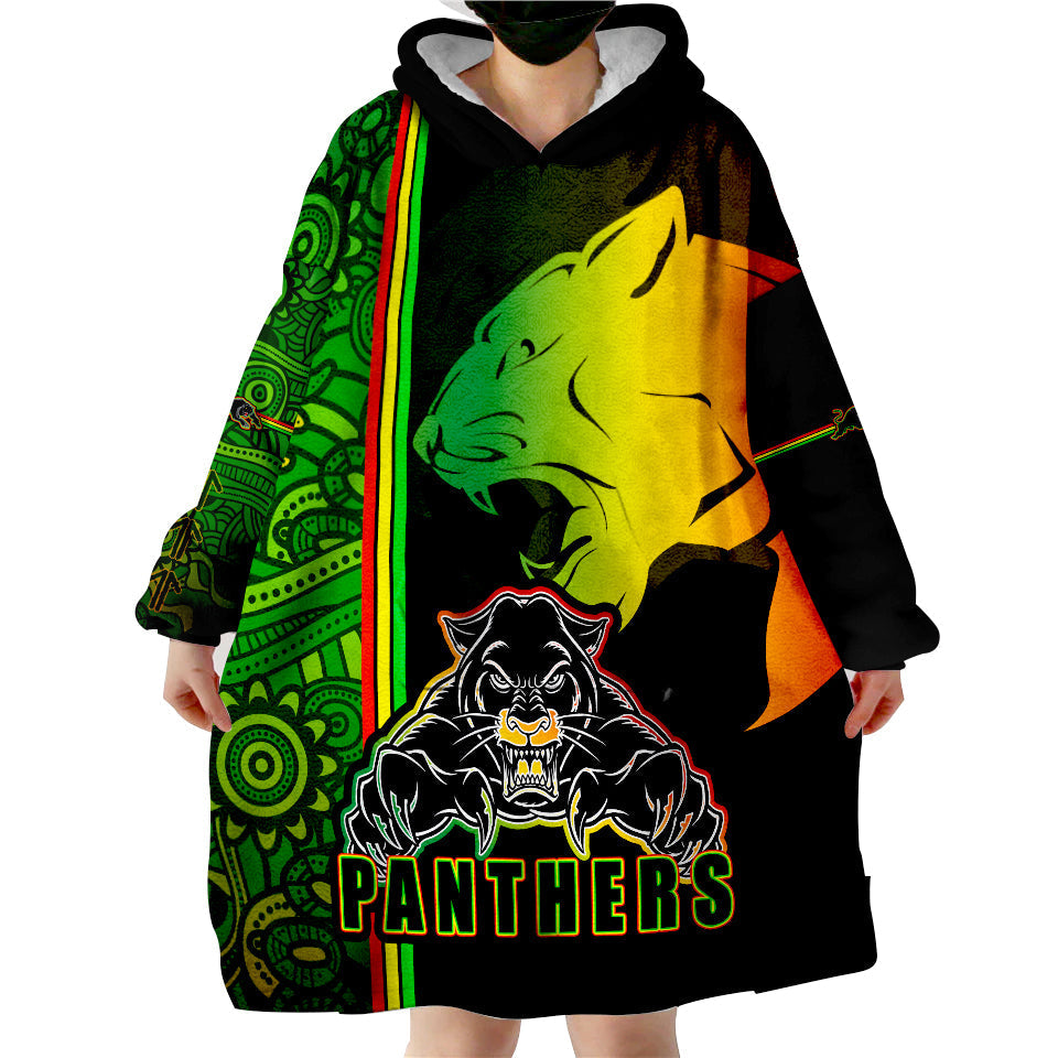 (Custom Personalised) Penrith Panthers Angry Panther Indigenous Aboriginal Style Wearable Blanket Hoodie - Vibe Hoodie Shop