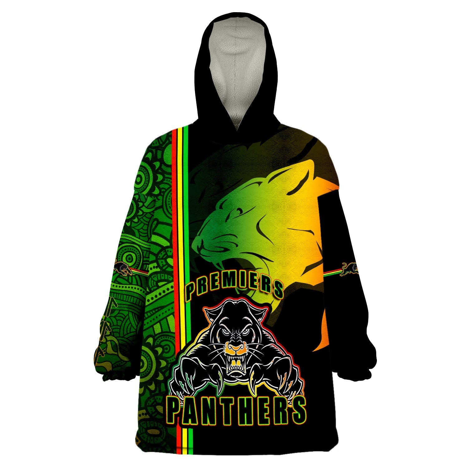 (Custom Personalised) Penrith Panthers Premiers Angry Panther Indigenous Aboriginal Style Wearable Blanket Hoodie - Vibe Hoodie Shop