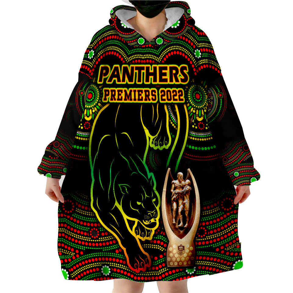 (Custom Personalised) Penrith Panthers Rugby Black Crouching Panther Premiers 2022 Wearable Blanket Hoodie - Vibe Hoodie Shop